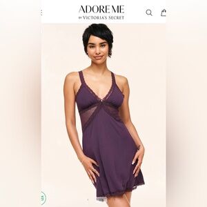 Adore Me Deep Purple Lace Nigthgown Sz S